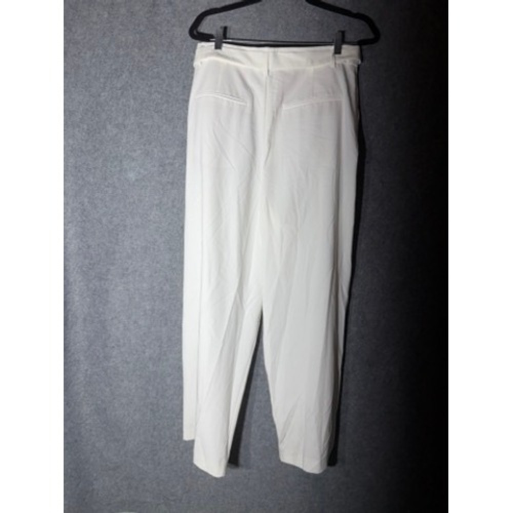Zara High Rise Wide Leg Trousers White Relaxed Fit Pants Size L NEW Quiet Lux - Picture 7 of 9